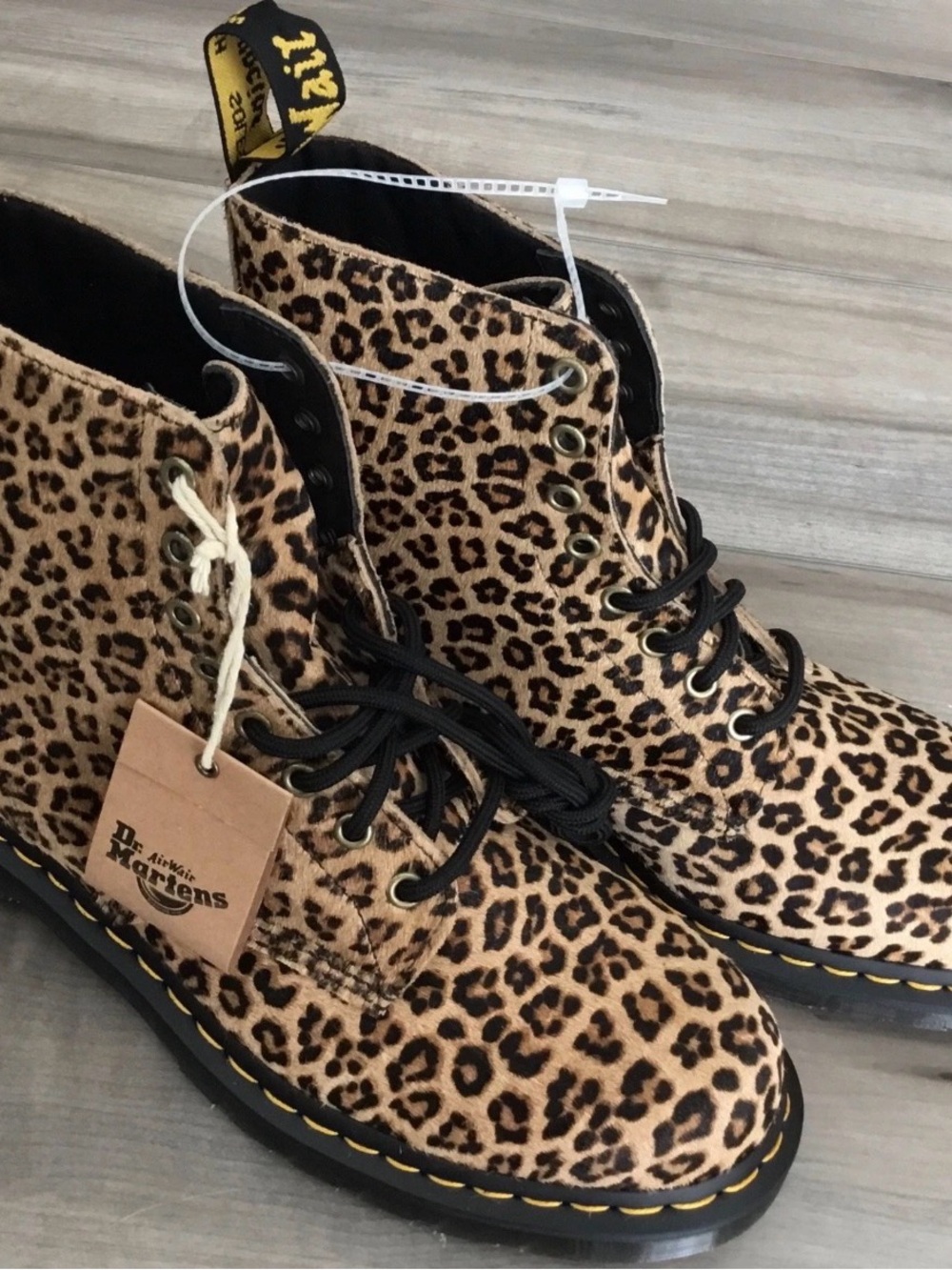 Dr. Martens Women's Leopard Print Lace-Up Boots in Tan and Black